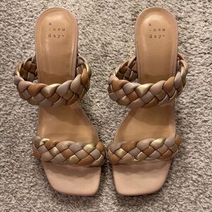 A New Day Women's Braided Sandals - Beige Tan and Gold